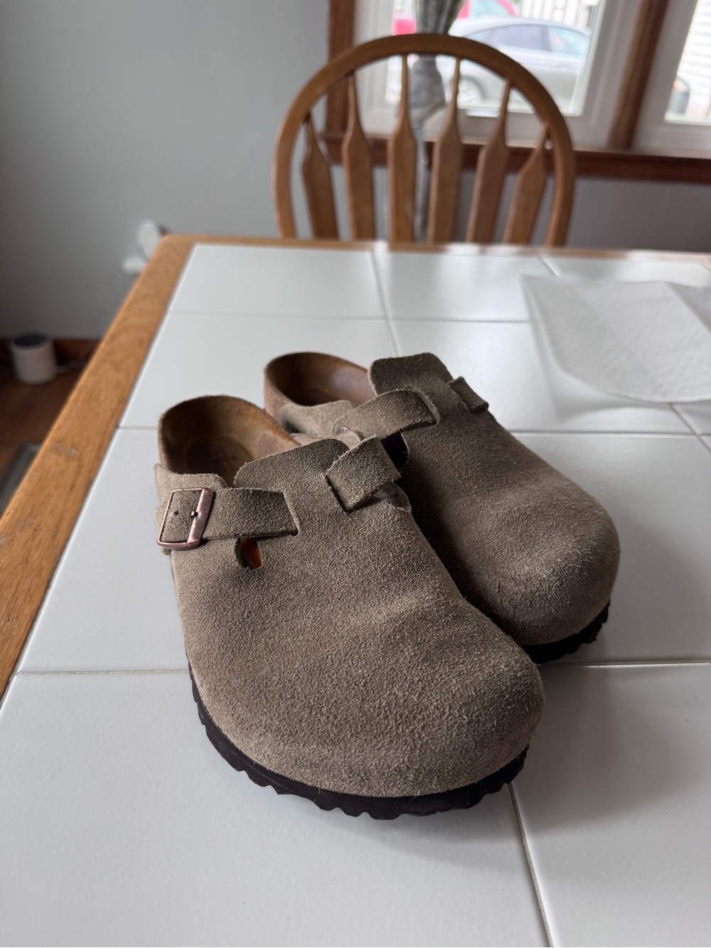 Birkenstock Suede Clog Mule in Taupe